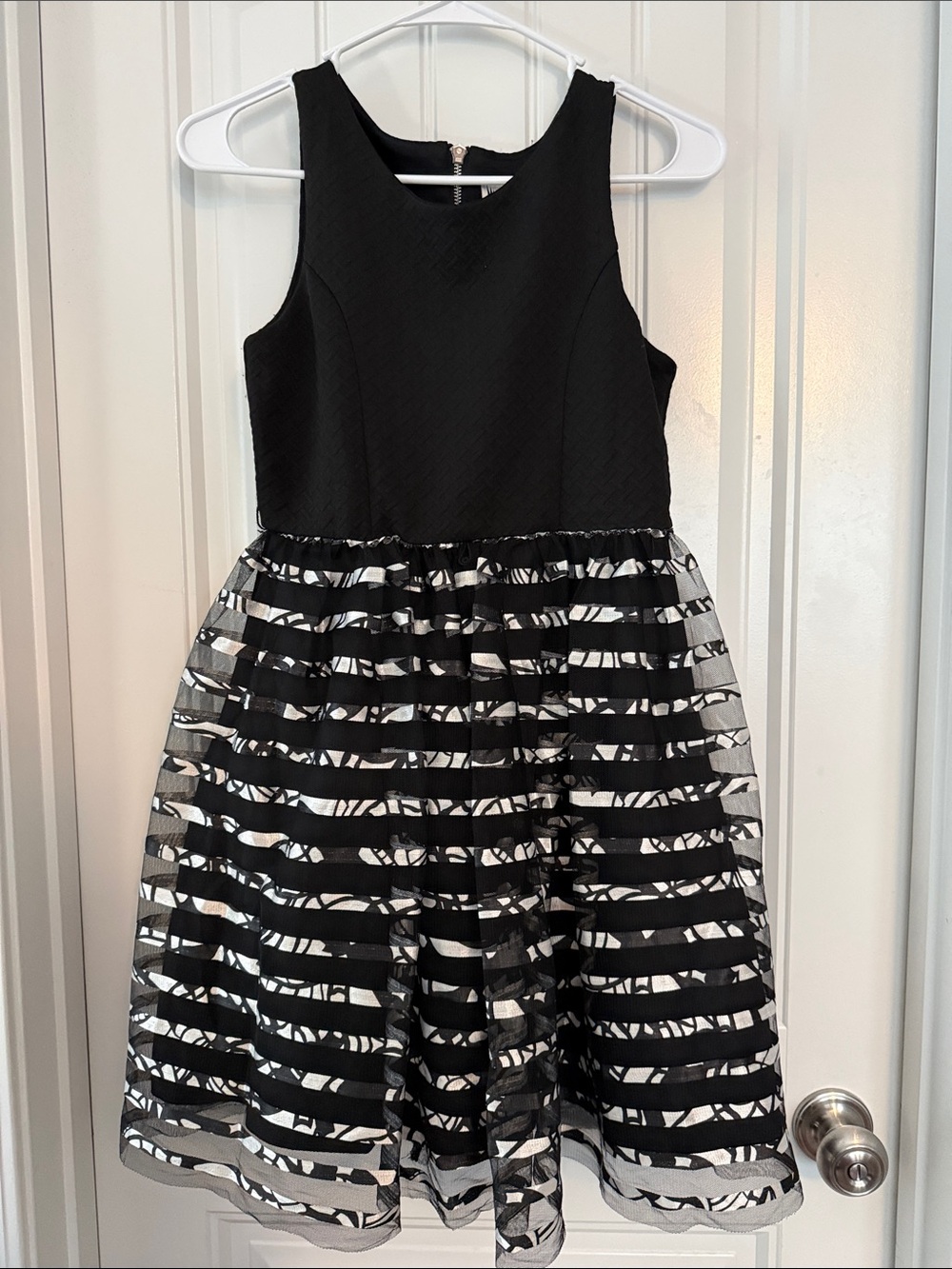 emily west Black and White Striped Tulle Party Dress